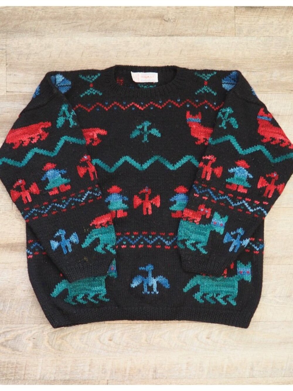 Vintage Putumayo Animal Print 100% Wool Sweater sz L